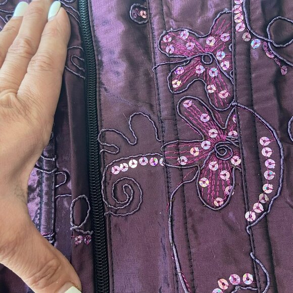 Purple Satin Floral Embroidered Corset With Sequins & Lace-Up Back Design Medium - Picture 11 of 14